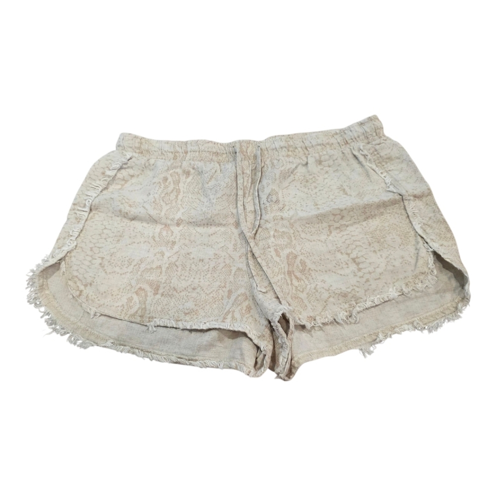 Bella Dahl Women's Cream‎ Snake Print Linen Blend Comfy Shorts Side Medium